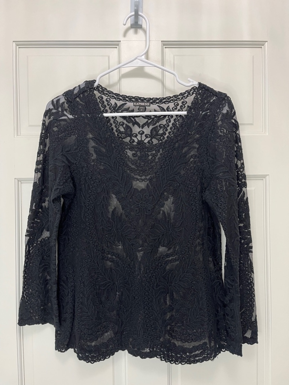 Express Black Lace Embroidered Mesh Long Sleeve Top Blouse - Size Small